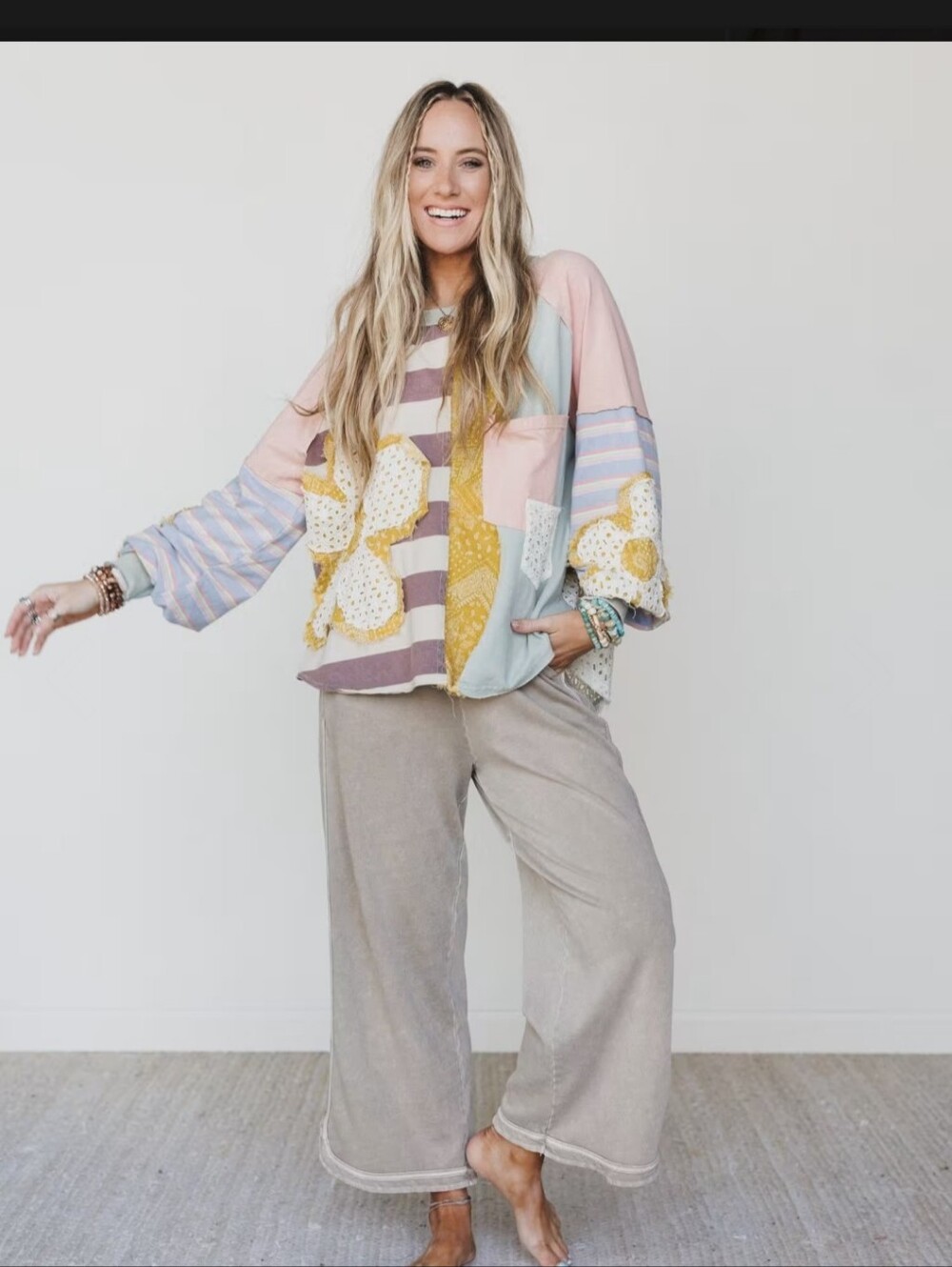 Oli & Hali Pastel Mint Patchwork Sweater - Picture 12 of 12